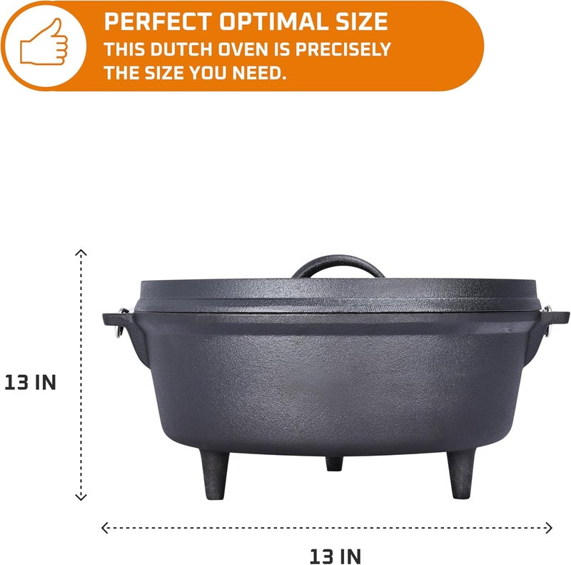 Bruntmor 5 Qt Camp Dutch Ovens Set - Black: Experience high-performance cooking with this versatile and durable 3-piece set, including a pot, lid, and 9" meat rack/trivet. - 13 x 13 inch - Image 3